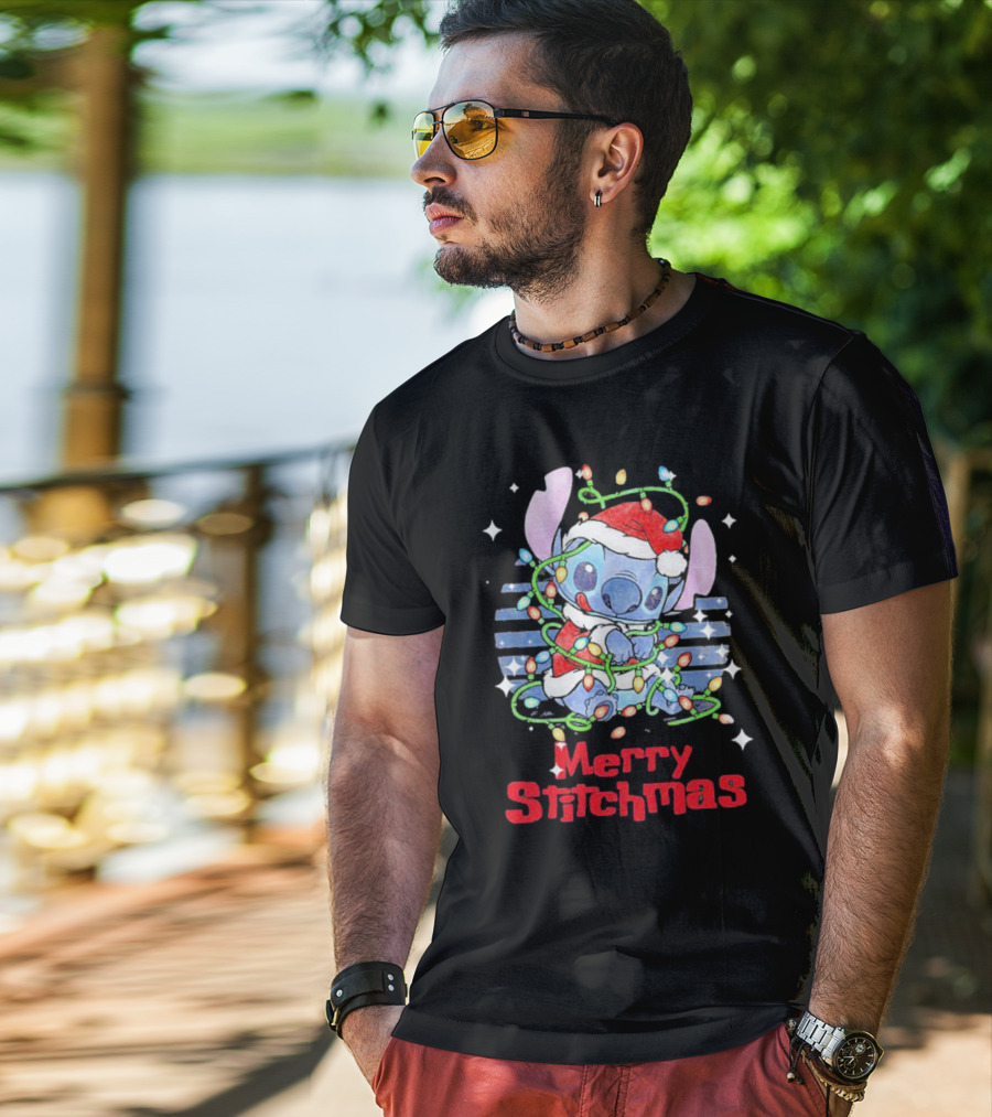 Merry Stitchmas Stitch Santa Claus Holiday Lights T-Shirt