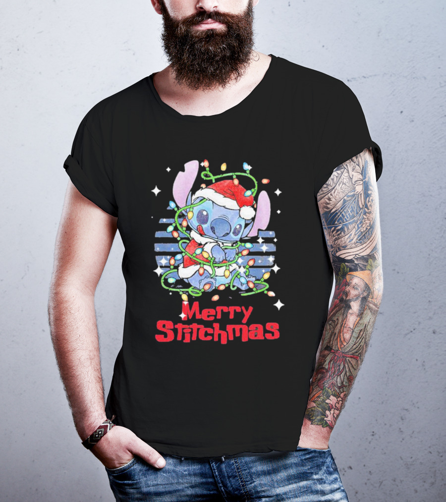 Merry Stitchmas Stitch Santa Claus Holiday Lights T-Shirt