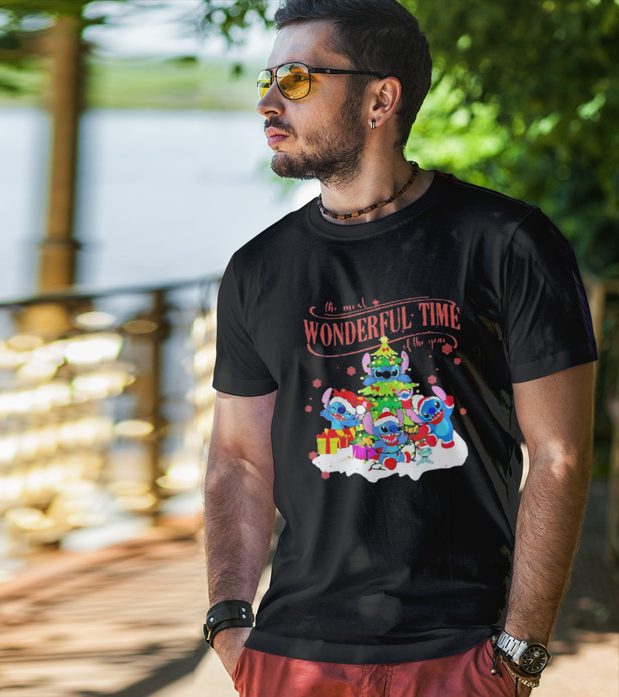 Stitch Santa Claus Wonderful Time Christmas Tree T-Shirt