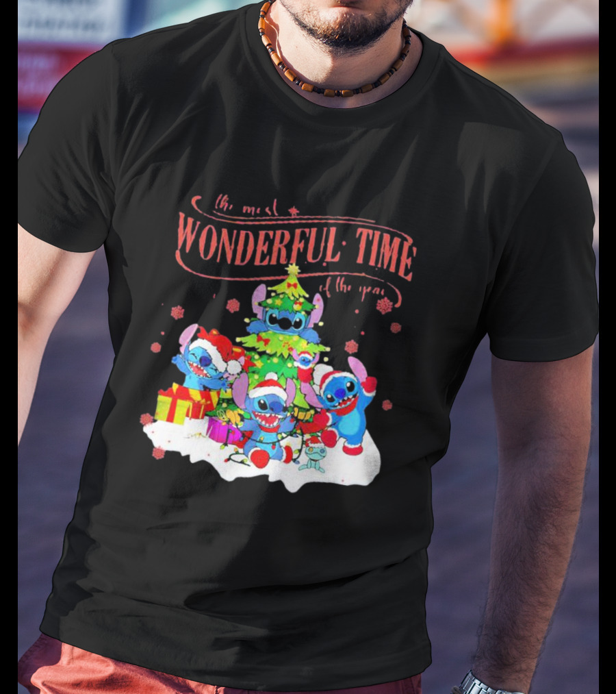Stitch Santa Claus Wonderful Time Christmas Tree T-Shirt