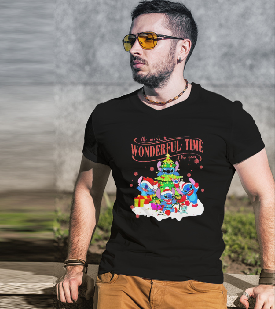 Stitch Santa Claus Wonderful Time Christmas Tree T-Shirt