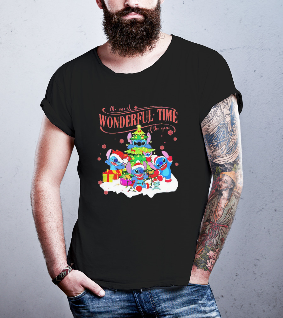 Stitch Santa Claus Wonderful Time Christmas Tree T-Shirt