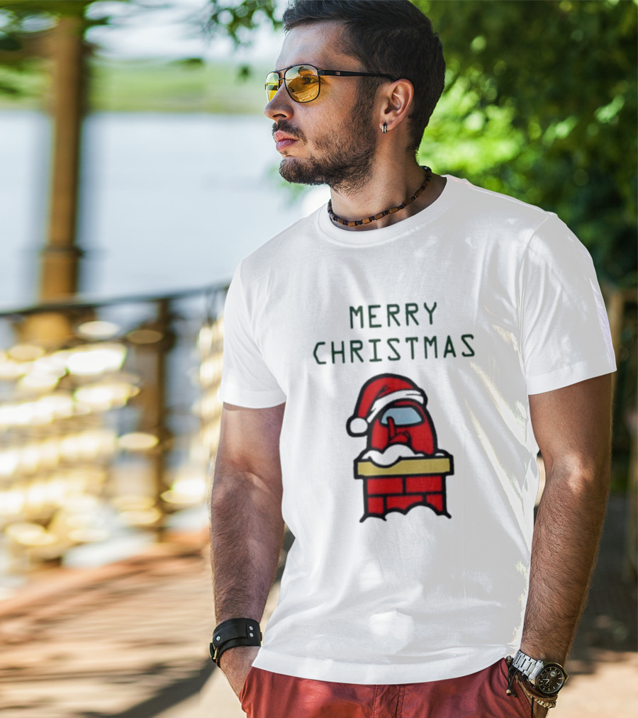 Merry Christmas Santa Red Among Us Character In Chimney T-Shirt
