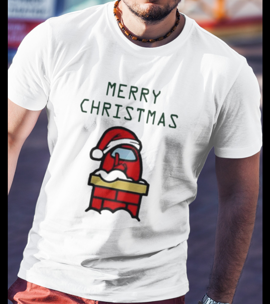 Merry Christmas Santa Red Among Us Character In Chimney T-Shirt