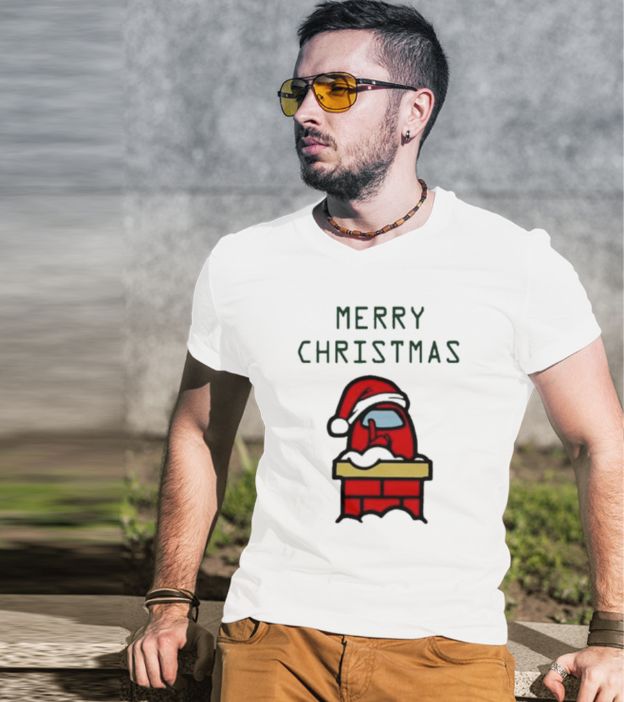 Merry Christmas Santa Red Among Us Character In Chimney T-Shirt