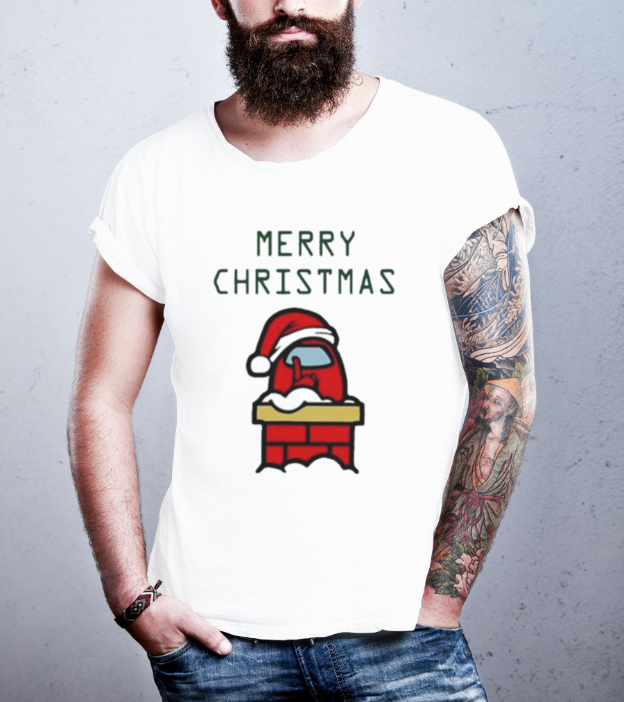 Merry Christmas Santa Red Among Us Character In Chimney T-Shirt