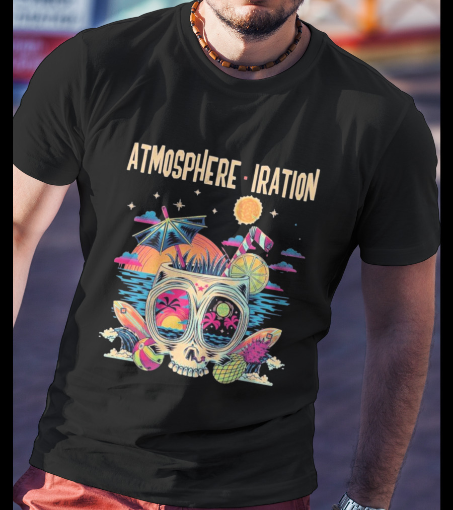 Atmosphere Iration Tropical Skull Beach Paradise T-Shirt