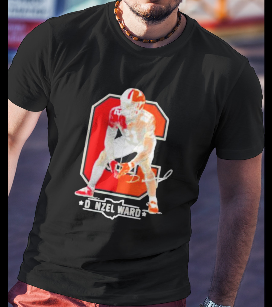 Denzel Ward Ohio Football Columbus To Cleveland Signature Orange C T-Shirt
