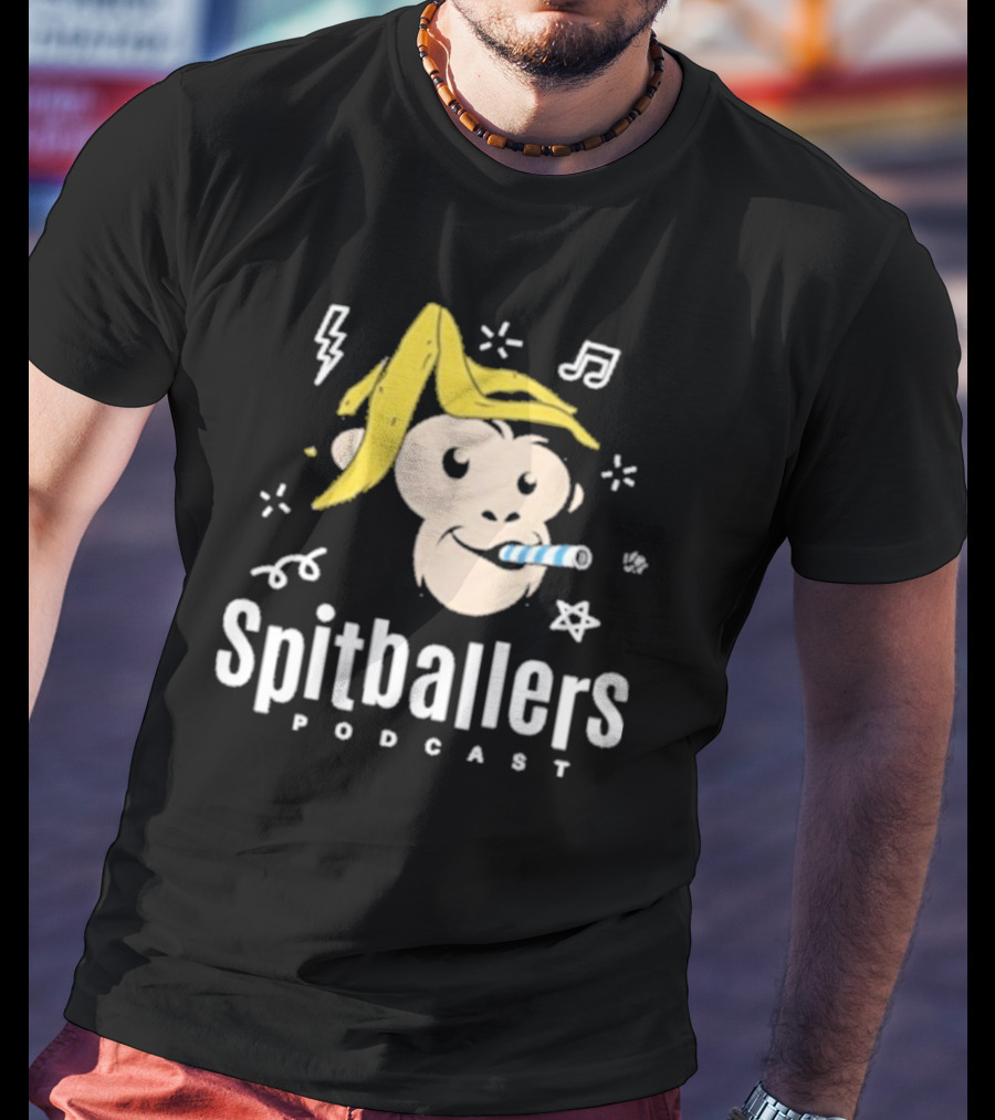Spitballers Podcast Monkey With Party Accessories And Musical Notes T-Shirt
