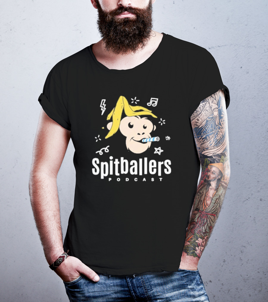 Spitballers Podcast Monkey With Party Accessories And Musical Notes T-Shirt