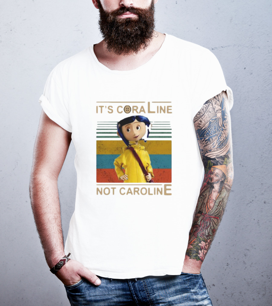 It's Coraline Not Caroline Vintage Button Eyes Yellow Raincoat T-Shirt