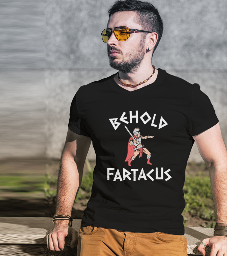 Behold Fartacus Roman Warrior With Sword And Red Cape T-Shirt