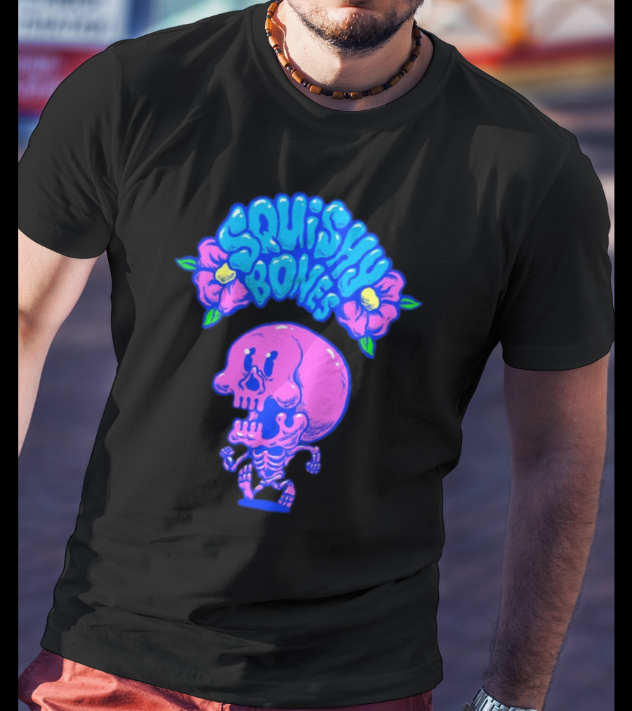 Danny Gonzalez Squishy Bones Vibrant Skull And Flowers Navy T-Shirt
