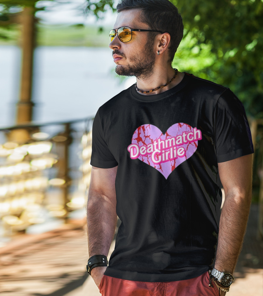 Deathmatch Girlie Heart With Pink And Red Crack T-Shirt
