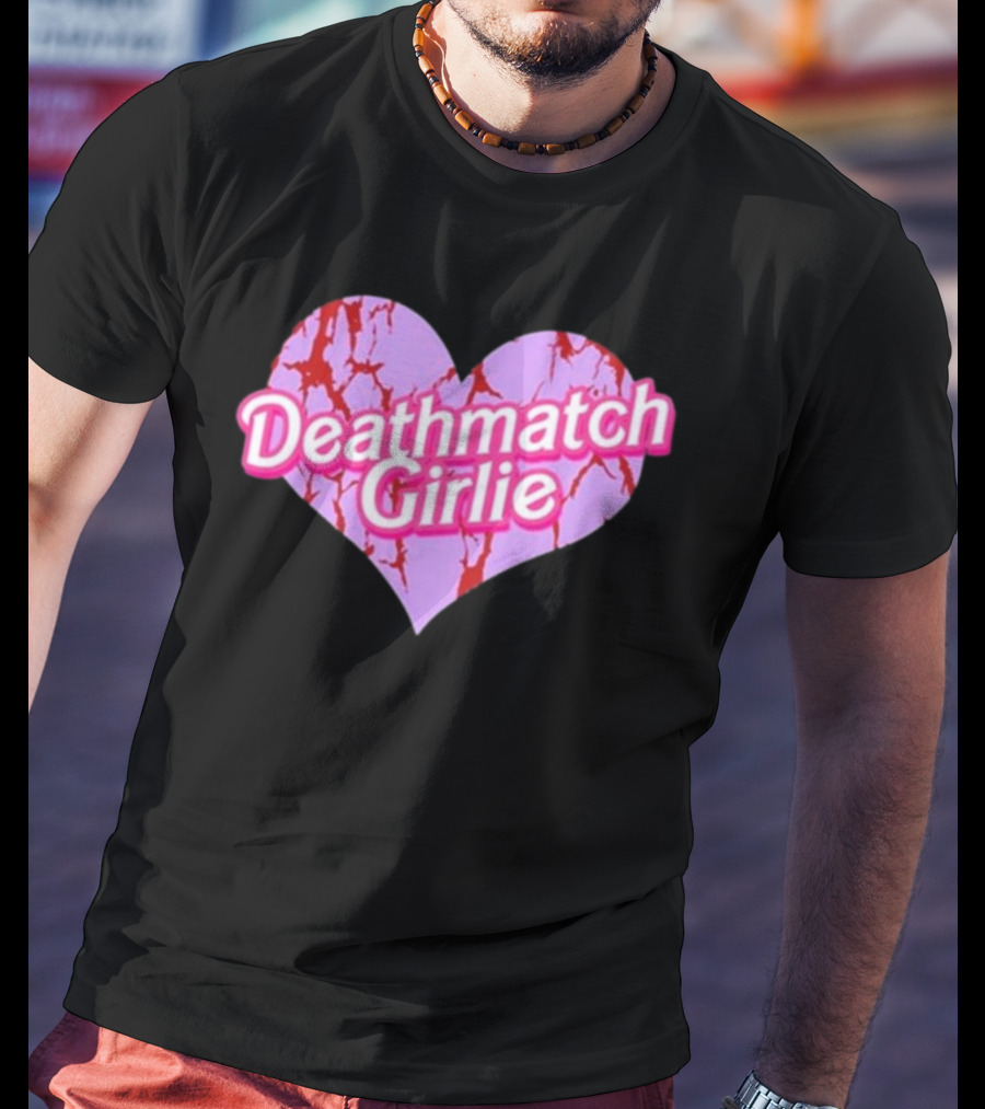 Deathmatch Girlie Heart With Pink And Red Crack T-Shirt