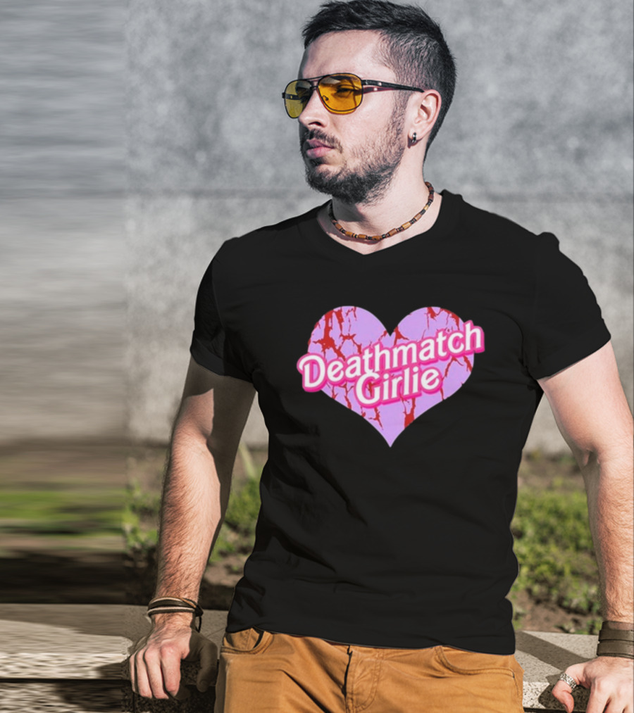 Deathmatch Girlie Heart With Pink And Red Crack T-Shirt