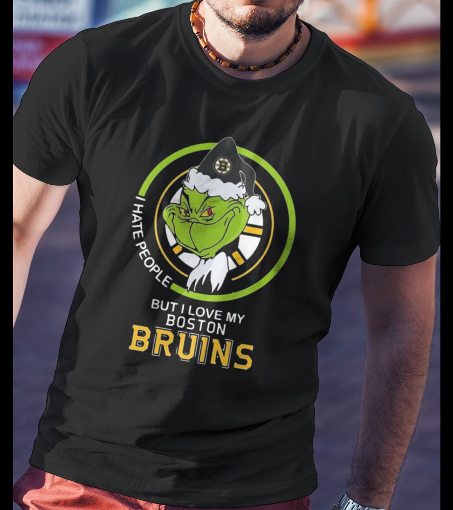 Grinch I Hate People But I Love My Boston Bruins NHL Team Spirit T-Shirt