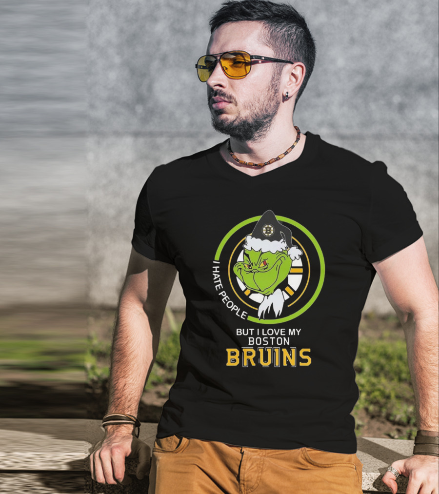 Grinch I Hate People But I Love My Boston Bruins NHL Team Spirit T-Shirt