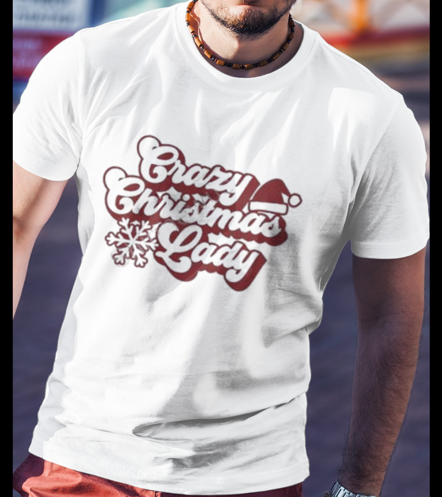 Crazy Christmas Lady Hillbillies Apparel Merch Santa Hat Snowflakes T-Shirt