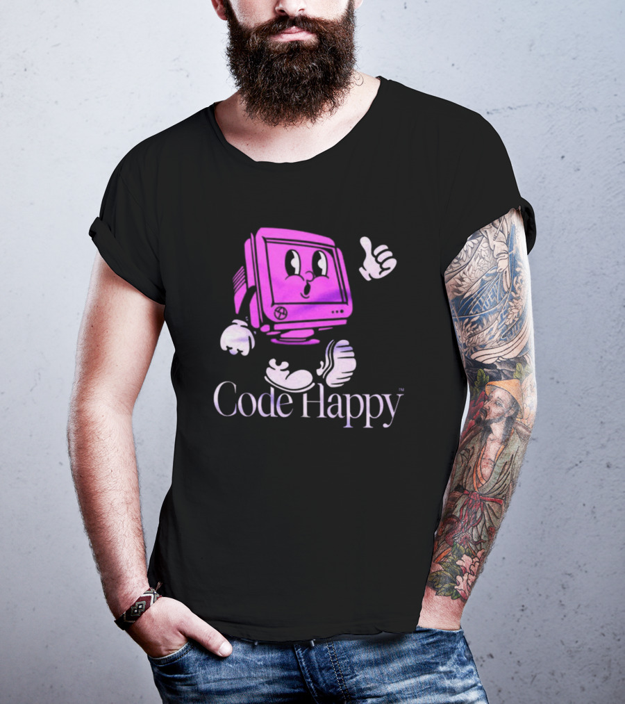Jason Warner Poolside Code Happy Retro Computer Character T-Shirt