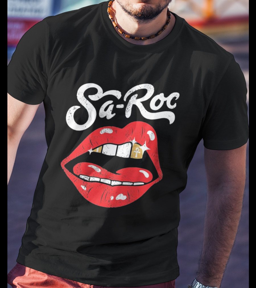 Sa-Roc Red Lips With Ankh Tooth T-Shirt