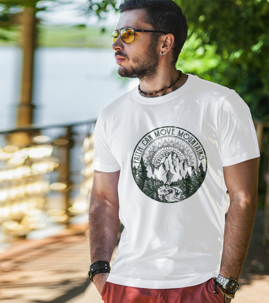 Faith Can Move Mountains Mandala Forest Scene T-Shirt