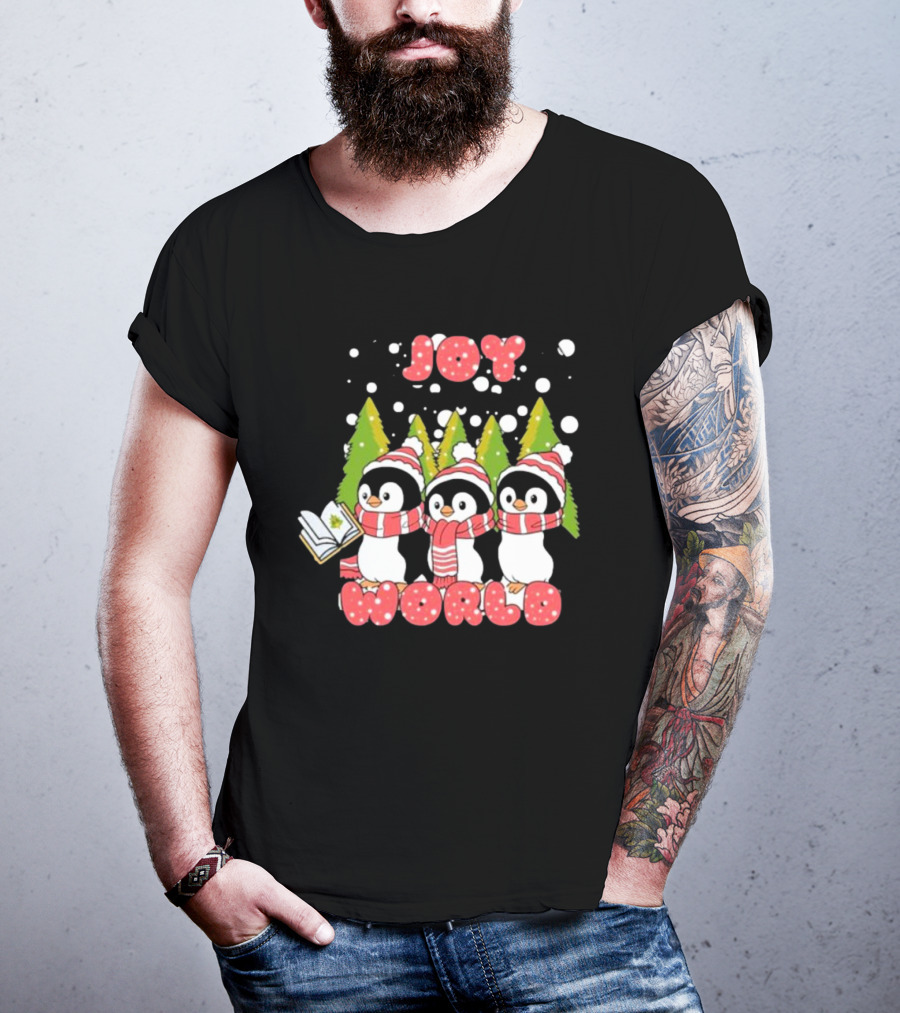 Joy World Penguins Singing With Trees And Snowflakes T-Shirt