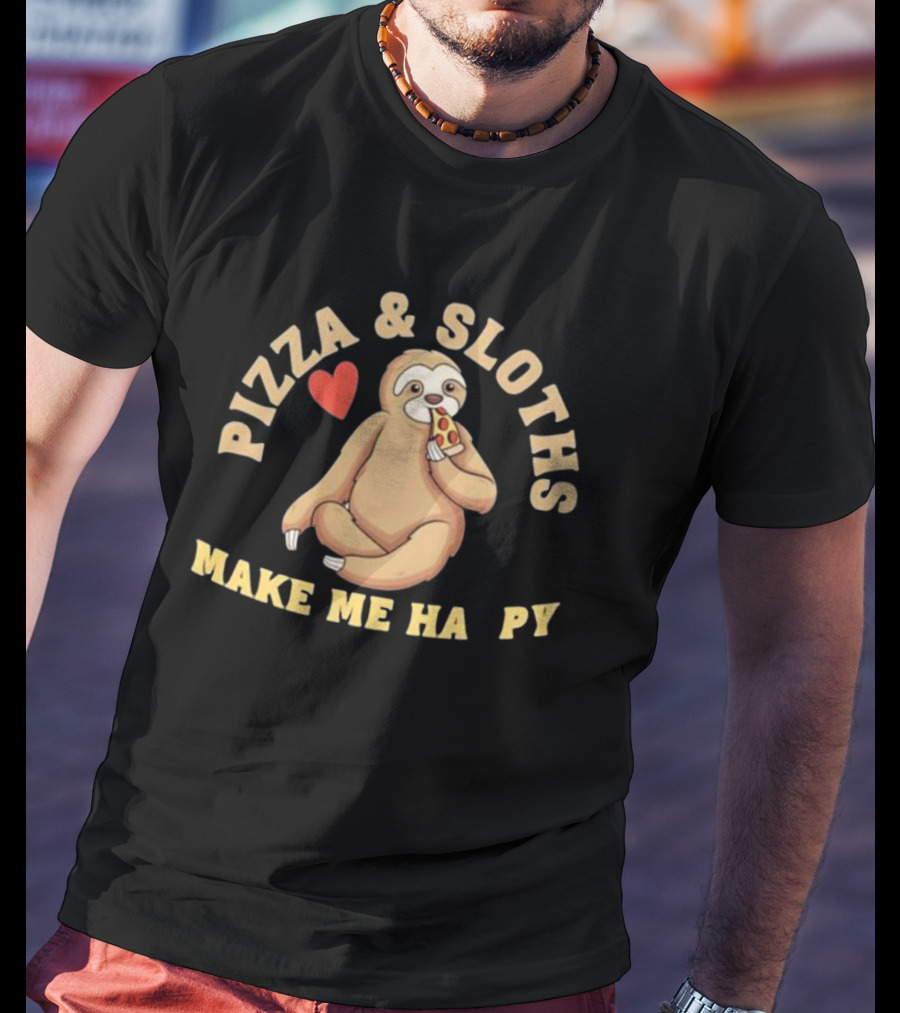 Pizza And Sloths Make Me Happy Heart Eating Slice T-Shirt