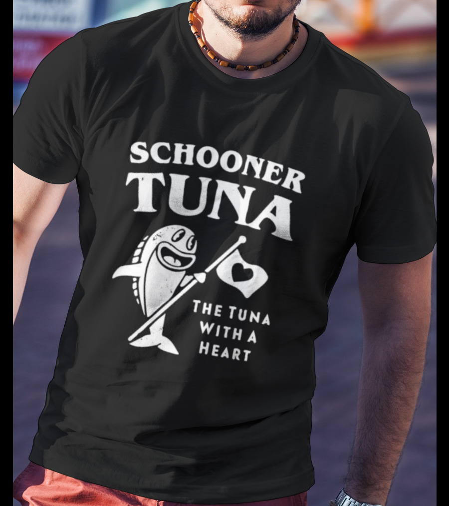 Schooner Tuna The Tuna With A Heart Cheerful Fish Holding Heart Flag T-Shirt