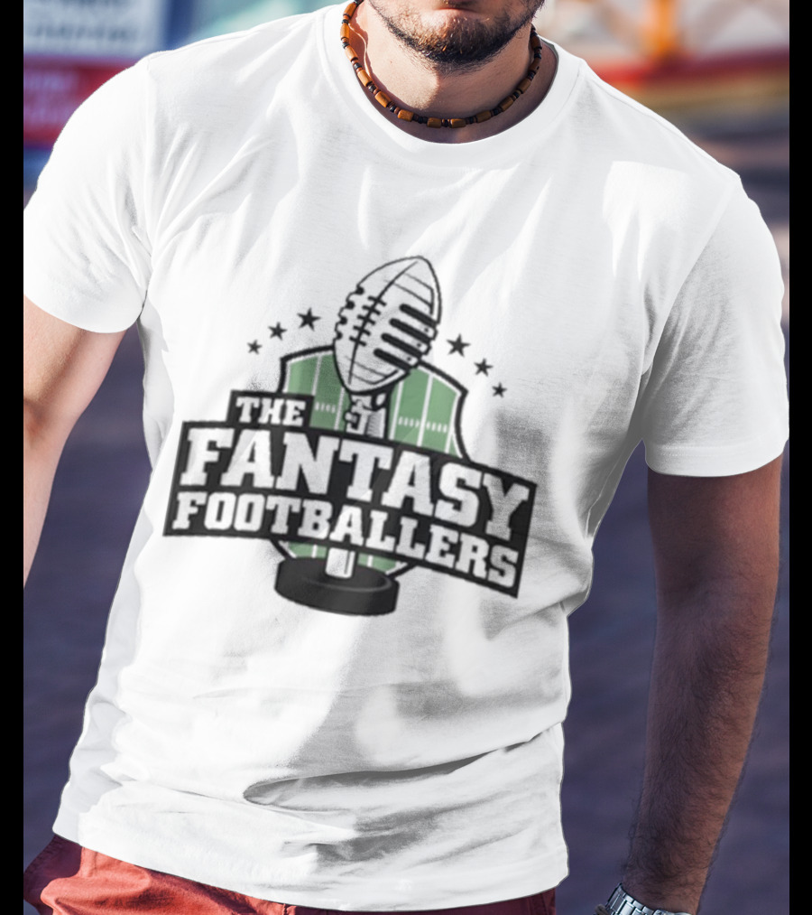 The Fantasy Footballers Podcast Microphone Logo In Green And Black With Stars T-Shirt