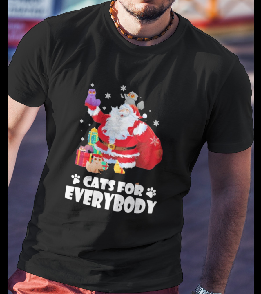 Santa Claus With Gift Cats For Everybody Fun Christmas T-Shirt