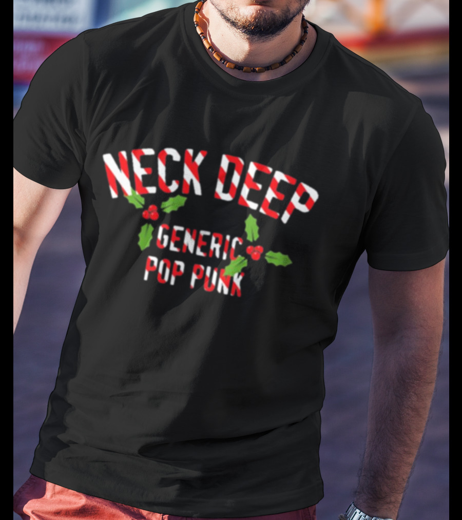 Neck Deep Candy Cane Text With Holly Generic Pop Punk T-Shirt