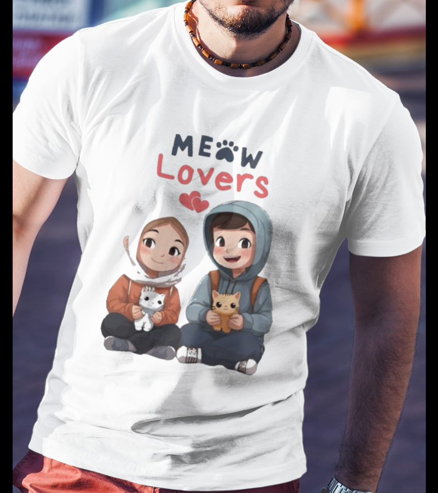 Meow Lovers Cute Boy And Girl With Kittens T-Shirt