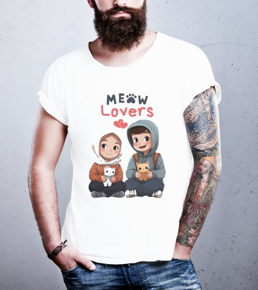 Meow Lovers Cute Boy And Girl With Kittens T-Shirt