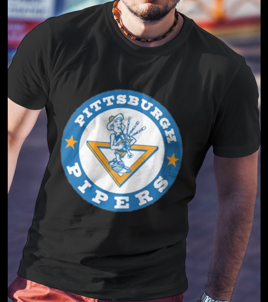 Pittsburgh Pipers Basketball Team Classic Logo With Bagpiper And Star Emblems T-Shirt