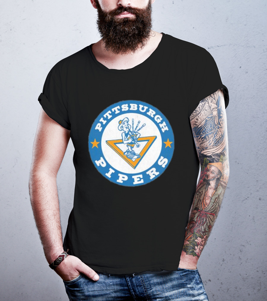 Pittsburgh Pipers Basketball Team Classic Logo With Bagpiper And Star Emblems T-Shirt