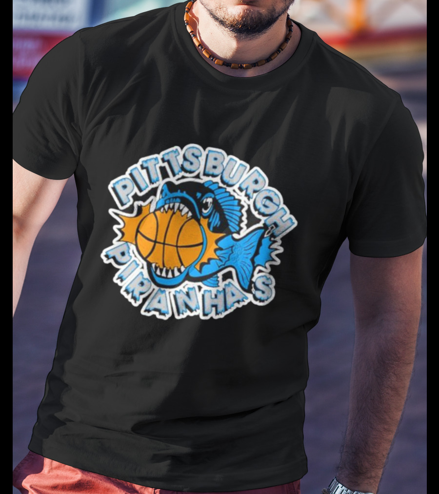 Pittsburgh Piranhas Basketball Team Logo Fish With Ball T-Shirt