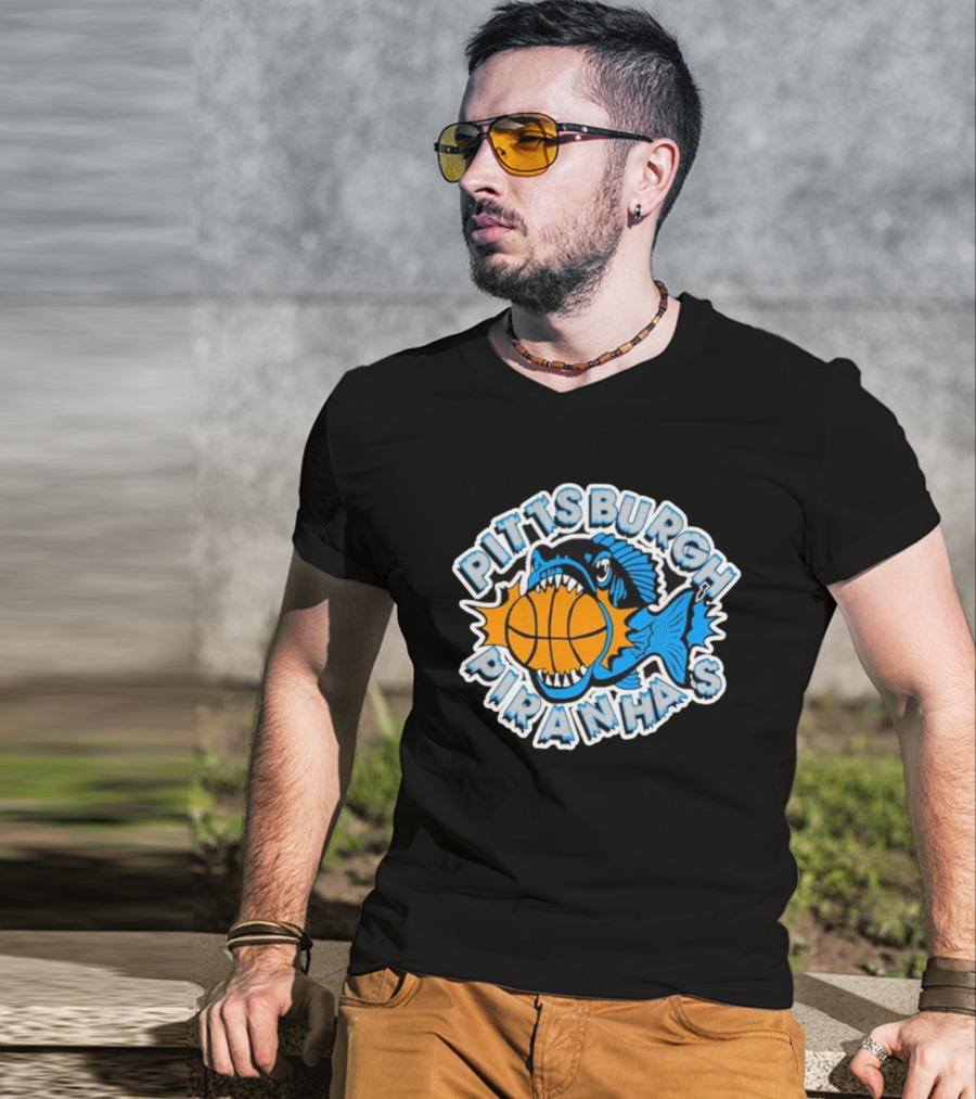 Pittsburgh Piranhas Basketball Team Logo Fish With Ball T-Shirt