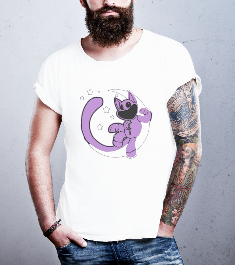 Poppyplaytime Catnap Moon Cute Starry Cartoon T-Shirt