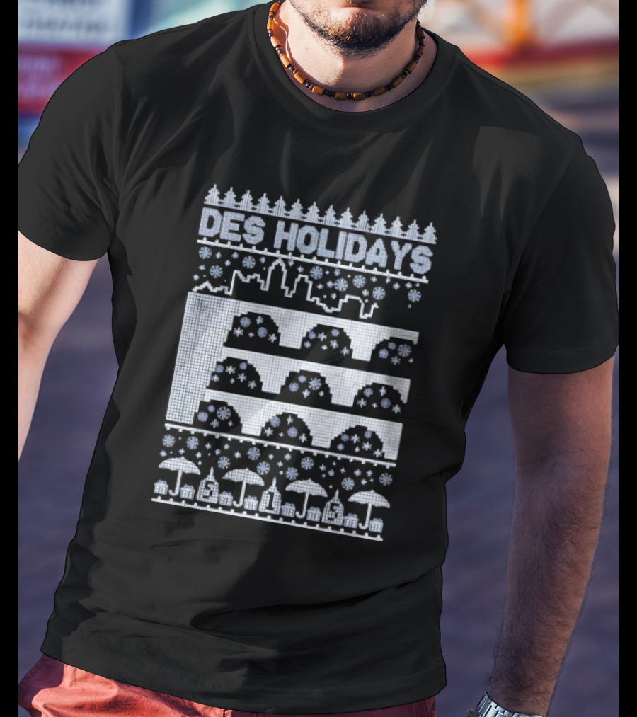 Des Holidays Ugly Christmas Sweater City Skyline Snowflakes Tree T-Shirt