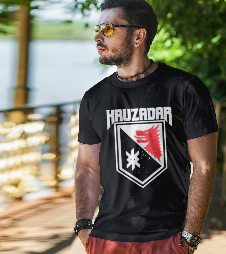 Kruzadar Shield With Red Wolf Emblem T-Shirt