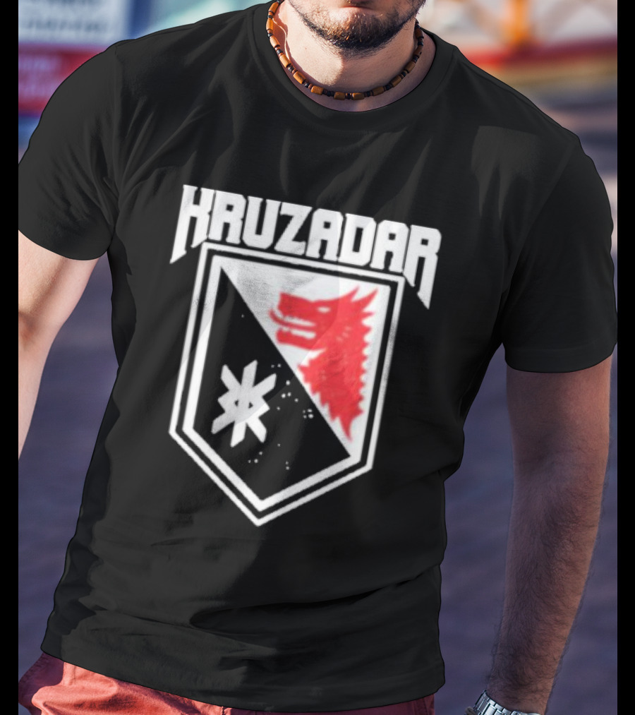 Kruzadar Shield With Red Wolf Emblem T-Shirt