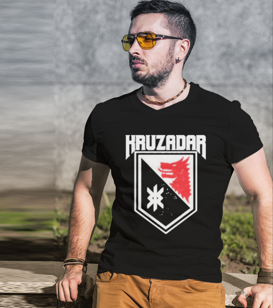 Kruzadar Shield With Red Wolf Emblem T-Shirt