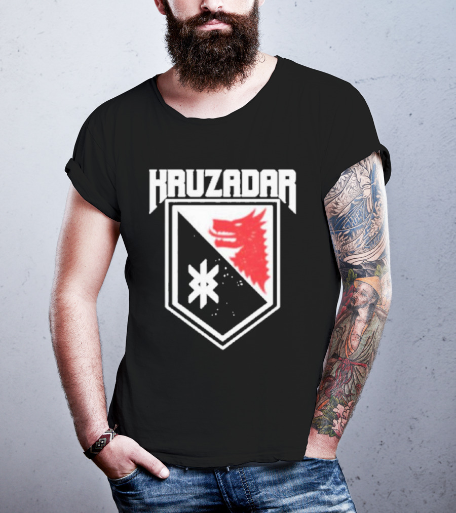 Kruzadar Shield With Red Wolf Emblem T-Shirt