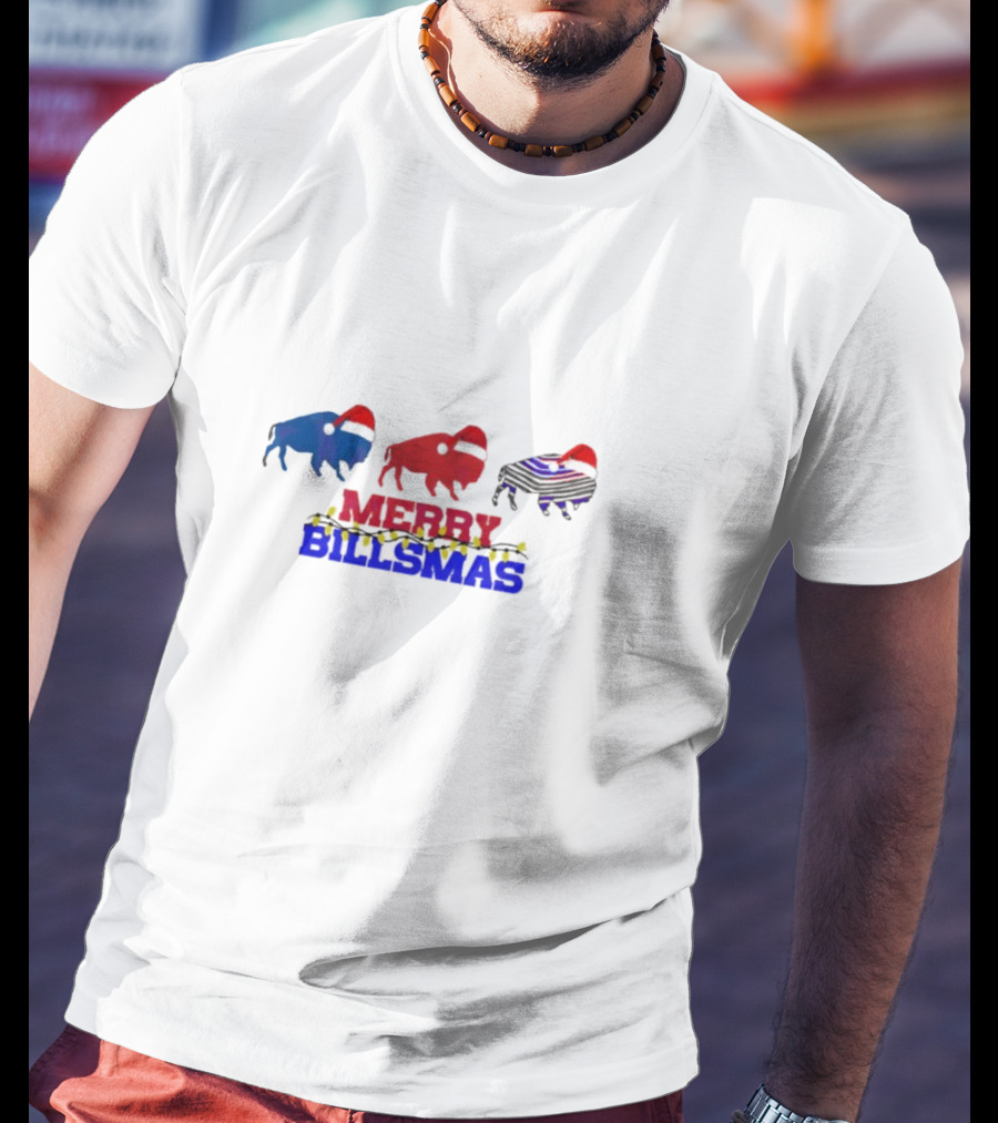 Merry Billmas Buffalo Bills Christmas Lights Buffalo Icons T-Shirt