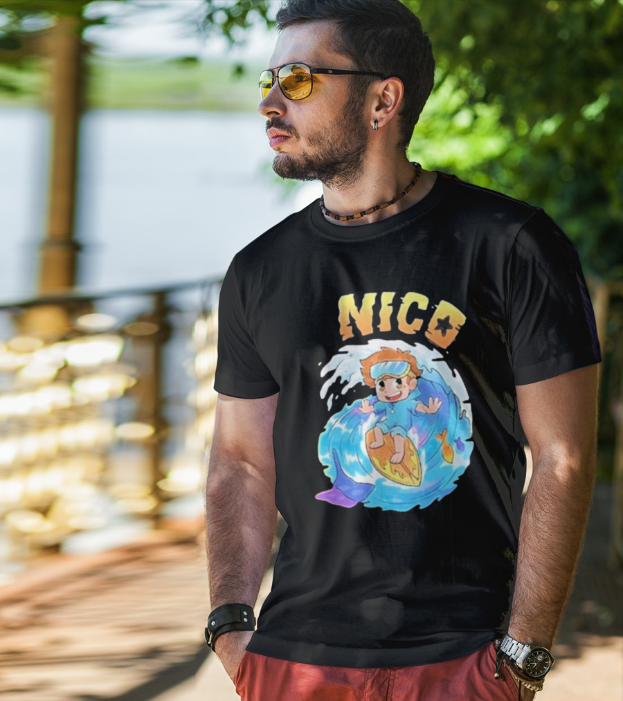 Nico Surfing In Ocean Wave Art With Cash And Nico Nico Starfish T-Shirt