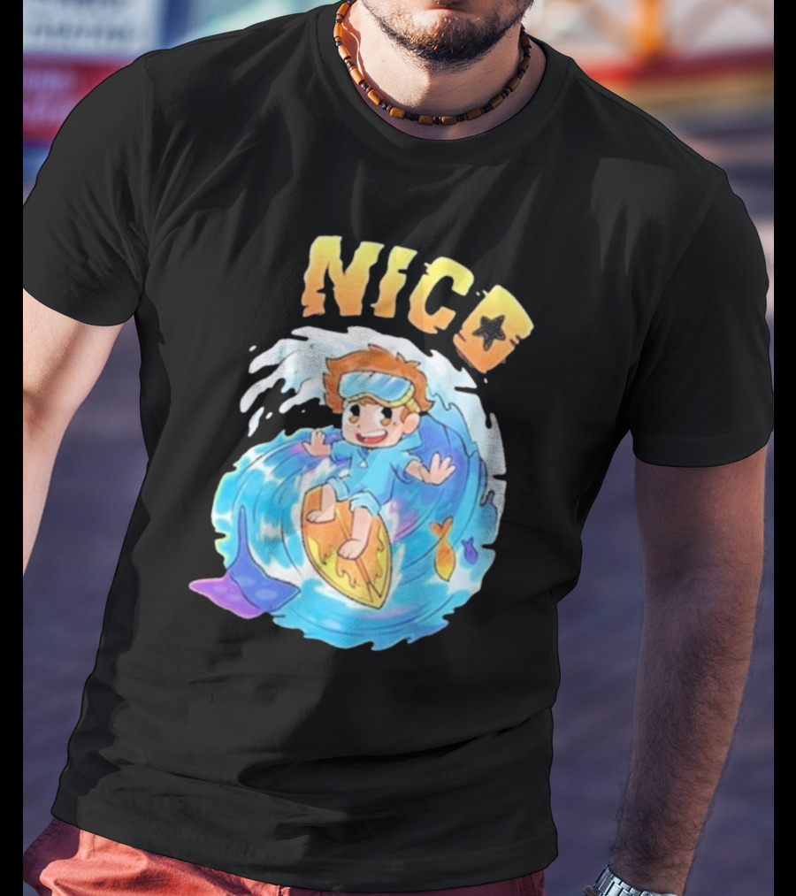 Nico Surfing In Ocean Wave Art With Cash And Nico Nico Starfish T-Shirt