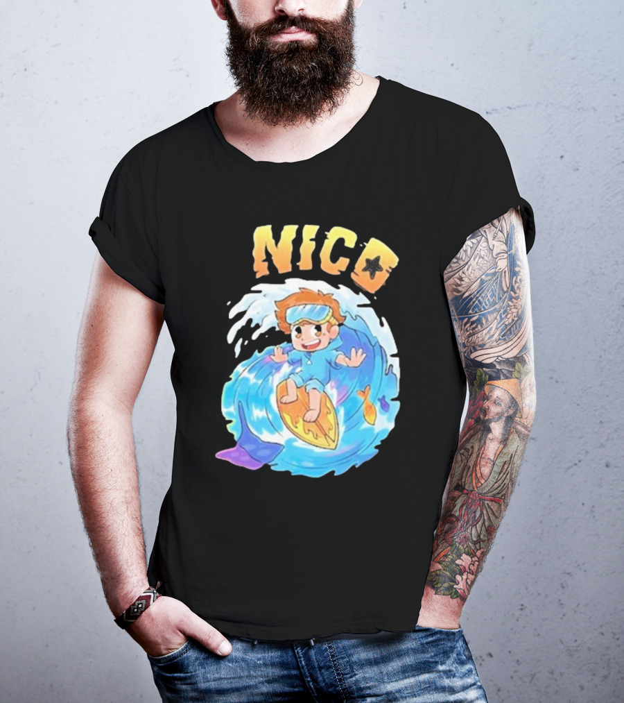 Nico Surfing In Ocean Wave Art With Cash And Nico Nico Starfish T-Shirt