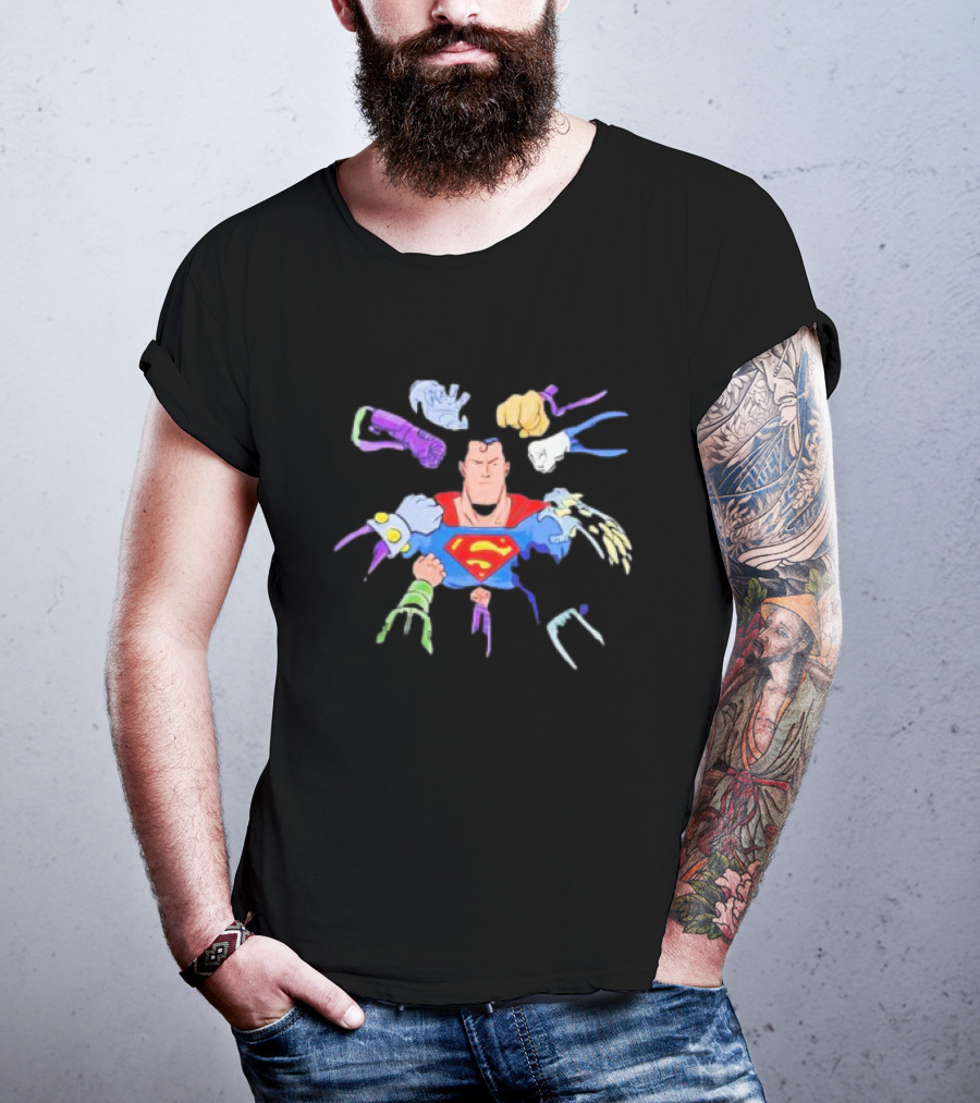 Superman Battling Multiple Foes With Iconic Super Strength T-Shirt