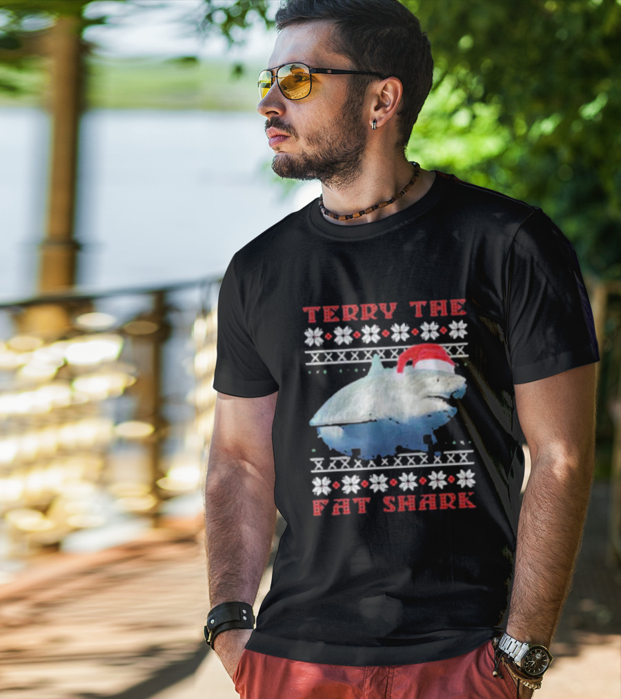 Terry The Fat Shark Christmas Santa Hat Snowflake T-Shirt